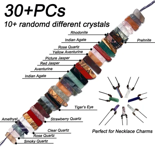 Miniatura 4 de Dijes de piedra de cristal natural real para la fabricación de joyas, más de 30 unidades de palitos de cristal de colores mixtos a granel