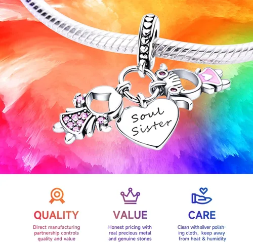 Miniatura 3 de Cuentas de plata de ley 925 para pulseras y collares, cuentas de cristal para hermana de pasaporte de avión, pulseras de ángulo de corazón de café