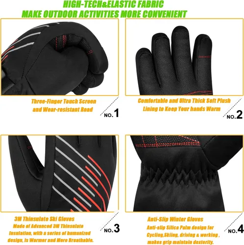 Miniatura 4 de MOREOK Waterproof & Windproof -10F Winter Gloves for MenWomen, 3M Thinsulate Thermal Gloves Touch Screen Warm Gloves for