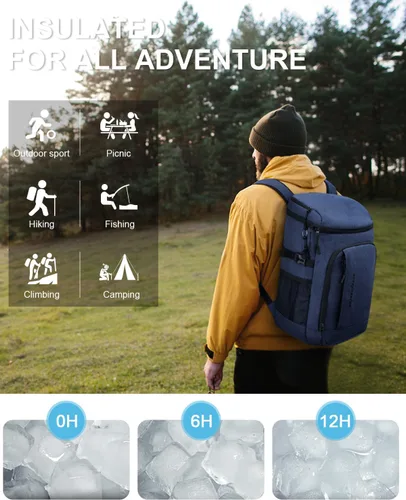Miniatura 2 de Capolo Mochila térmica térmica impermeable para mujeres y hombres, 36/45 latas, lonchera a prueba de fugas, bolsa térmica suave para acampar y playa