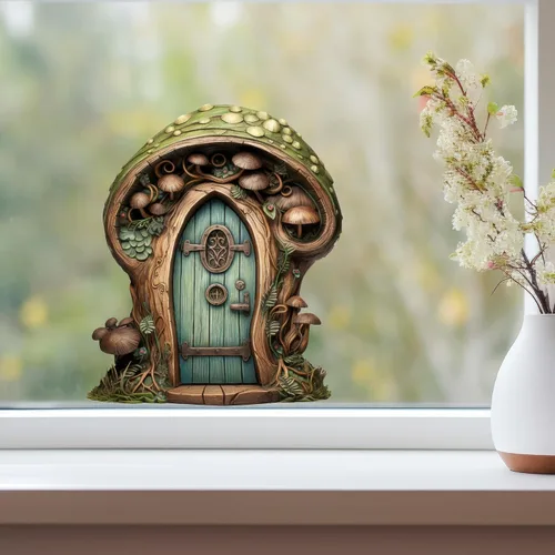 Miniatura 3 de Puerta de hadas de hongos verdes - Adhesivo de pared para puerta de hadas