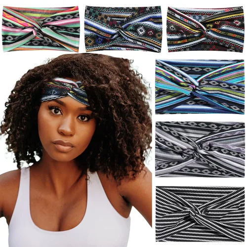 Achiou Diademas bohemias para mujer, bandas para la cabeza anudadas para el cabello rizado para mujer, antideslizantes, bandas anchas de tela