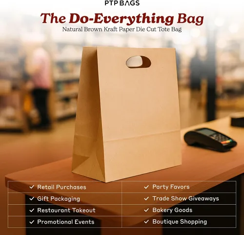Miniatura 2 de PTP BAGS - Bolsas naturales y blancas de papel de estraza, 11 x 6 x 11 pulgadas, bolsas para servicio de alimentos