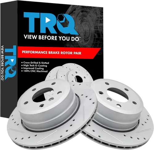 Miniatura 345 de TRQ Juego de rotores de freno de rendimiento trasero con revestimiento G premium compatible con Mazda 6 2014-2021