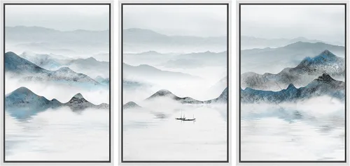 Miniatura 87 de NWT Lienzo enmarcado para pared, juego de arte en acuarela pastel, bosque de montaña oscura, naturaleza silvestre, ilustraciones de arte moderno