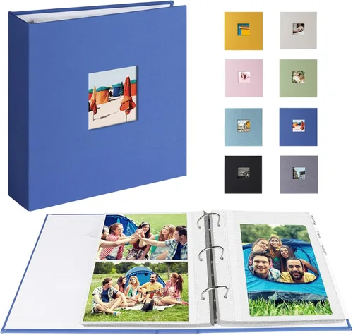 Miniatura 8 de Álbum de fotos 4x6 para 200 fotos o 5x7 para 100 fotos, álbumes de fotos con encuadernación de 3 anillas, cubierta de lino, libro de fotos sin ácido