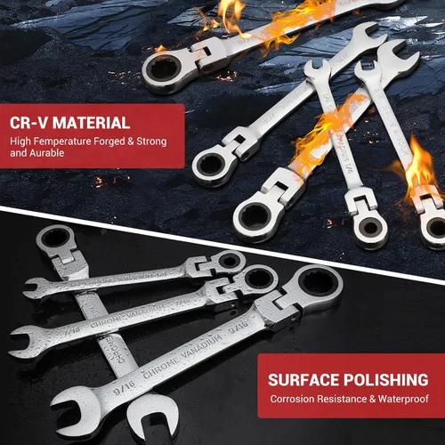 Miniatura 5 de Pilida - Llave combinada de trinquete de 1/2 pulgada, llave de engranajes SAE de 12 puntos, llave de engranajes de cabeza flexible, llave de extremo