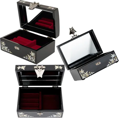 Miniatura 6 de February Mountain Caja pequeña de joyería de nácar con tapa de espejo, organizador de almacenamiento de joyas para aretes, collares, anillos