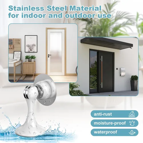 Miniatura 7 de Topes magnéticos para puerta, paquete de 4, topes de puerta de acero inoxidable para montaje en pared y piso, soporte de puerta mantiene la puerta