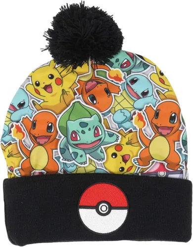 Pokemon Starters - Gorro de pokeball bordado, talla única, color negro, Negro -