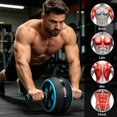 Miniatura 4 de Rueda para abdominales, kit de ruedas de ejercicio abdominal 10 en 1 con bandas de resistencia, alfombrilla para rodillas, cuerda de saltar, barra