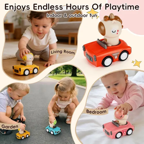 Miniatura 7 de Juguete de coche Press and Go para niños pequeños de 1 a 3 años, auto de empuje de animales alimentado por fricción, no necesita pilas, sin BPA
