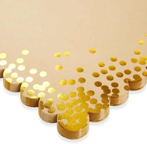 Miniatura 5 de Blue Panda Manteles individuales rectangulares desechables de papel dorado, borde festoneado y lunares de lámina dorada, 50 unidades para fiestas