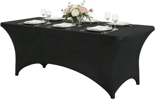 Miniatura 19 de CWK - Funda de mesa de elastano elástica impermeable de 6 pies para mesas rectangulares - Mantel elástico ajustado para mesas plegables, tela Rosa