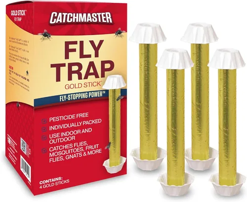 Catchmaster Trampa para moscas Gold Stick, 4 unidades, trampas para moscas de frutas y insectos para interiores y exteriores, adhesivo de alta