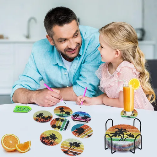 Miniatura 5 de UiSdfuy 8 posavasos de diamante con soporte, kits de arte de diamantes para adultos, niños y principiantes, suministros de manualidades de bricolaje