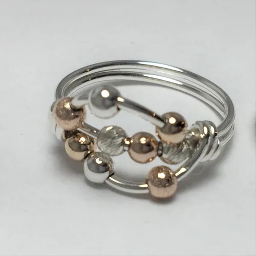 Miniatura 6 de Anillo de preocupación, anillo de ansiedad, anillo giratorio, plata argentium con cuentas, relleno de oro amarillo o rosa de 14 quilates