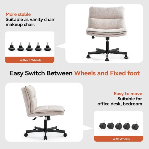 Miniatura 5 de EMIAH Silla de escritorio sin brazos con ruedas de pelo sintético, de respaldo medio, ergonómica, para el hogar, para computadora, cómoda