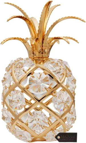 Miniatura 2 de Matashi Adorno de piña chapado en oro de 24 quilates con cristales, figura decorativa de lujo, elegante decoración del hogar, regalo para el día