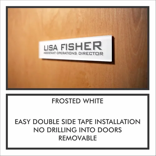 Miniatura 2 de Placa de identificación personalizada para puerta de oficina. Fácil instalación con cinta adhesiva de doble cara. (Plata escarchada)