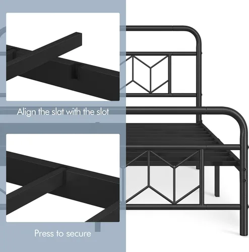 Miniatura 8 de Topeakmart Base de cama Queen con cabecera de estilo vintage, base de colchón, no necesita somier, almacenamiento debajo de la cama, soporte