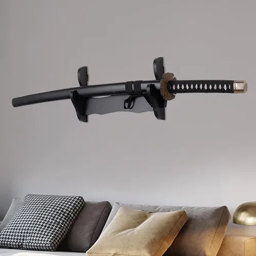 Miniatura 8 de Soporte de pared Katana, soporte de pared de espada Katana, 2 juegos de madera, soporte de pared para exhibición de espadas, (espadas no incluidas)