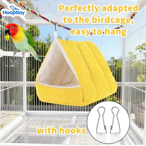 Miniatura 3 de Cama para pájaros para jaula de invierno, cálida cama para pájaros con hamaca colgante de felpa suave y tienda de campaña, nido para dormir Amarillo