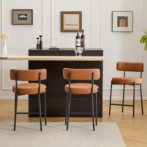 Miniatura 22 de Furniliving - Juego de 2 taburetes de bar giratorios de 26 pulgadas, taburetes modernos de altura de mostrador de cuero sintético con respaldo alto