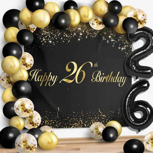 Miniatura 13 de Juego de globos negros de feliz cumpleaños 70 – Decoración de guirnalda temática de fiesta con texto en inglés "Cheers to 70 Years Old Party Theme