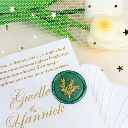 Miniatura 4 de 25 calcomanías de sello de cera doradas y verdes - Sellos de sobre hechos a mano, calcomanías de cera autoadhesivas para invitaciones de fiesta