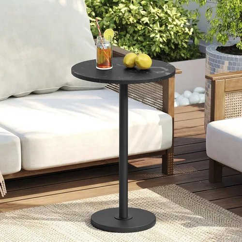 Miniatura 2 de YATINEY Mesa auxiliar redonda, mesa alta para bebidas para espacios pequeños, mesa auxiliar de café Martini estilo pedestal en sala de estar, Mármol