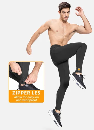 Miniatura 5 de BALEAF Mallas de forro polar para hombre, pantalones térmicos de ciclismo, resistentes al agua, con cremallera, bolsillos, para invierno, cálido