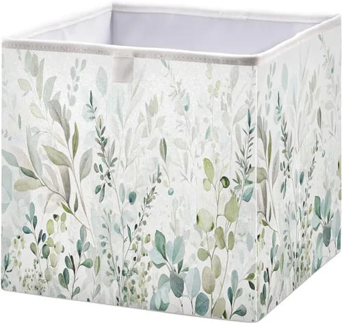 Kigai Cubos de almacenamiento de hojas verdes – 11 x 11 x 11 pulgadas, cubos plegables grandes, cesta organizadora de almacenamiento para oficina en