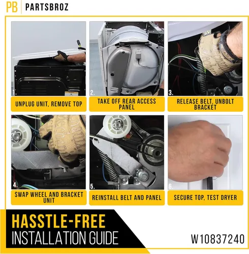 Miniatura 6 de PartsBroz W10837240 Polea tensora de secadora para Whirlpool WED8000DW4 MEDB835DW4 MEDB765FW0 WED8500DC4 MEDB855DC4 WED5600XW0 WED7500GC0 WED9050XW1