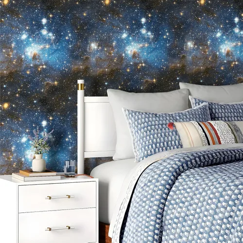 Miniatura 2 de Livelynine Papel tapiz de galaxia para despegar y pegar, color azul oscuro, papel de pared autoadhesivo de Star Wars, estrellas doradas, cielo