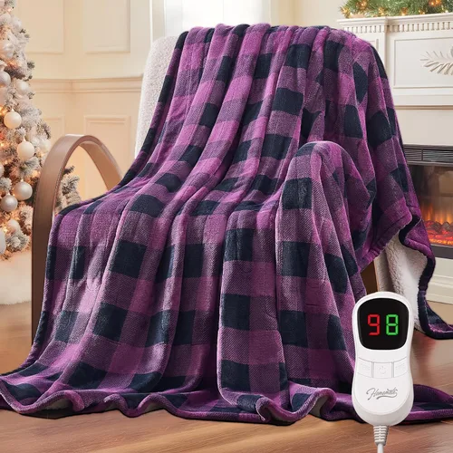Miniatura 28 de Homemate - Manta eléctrica térmica de 50 x 60 pulgadas ultrasuave de franela, manta calefactora con 10 niveles de calor rápido, 8 horas de apagado