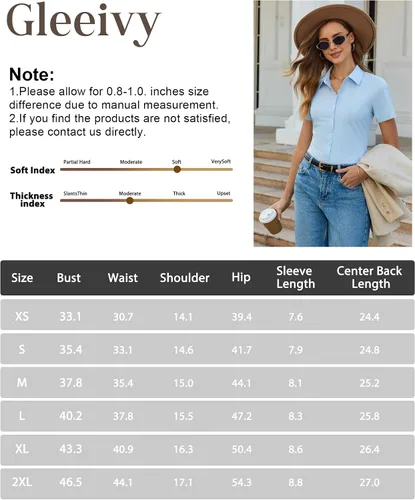 Miniatura 5 de Gleeivy Camisas con botones para mujer, ajustadas, de manga corta, elásticas, para el trabajo, sin arrugas, blusas de oficina