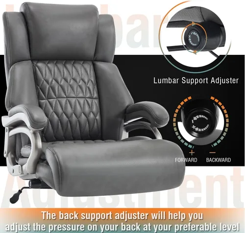 Miniatura 4 de Silla de oficina grande y alta de 400 libras, soporte lumbar ajustable, ruedas de goma silenciosas, base de metal resistente, escritorio ejecutivo