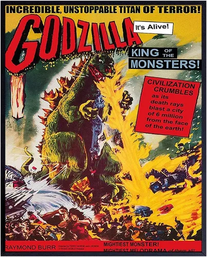 Godzilla - Póster de película de terror vintage de Hollywood de 8 x 10 pulgadas, impresión artística para pared, espeluznante película de miedo
