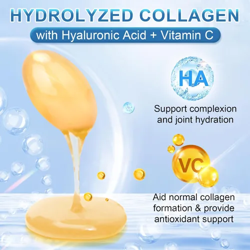 Miniatura 5 de Péptidos de Colágeno Múltiple para Mujeres y Hombres, Péptidos de Colágeno Hidrolizados-Tipo I, II, III, V, X - con Ácido Hialurónico, Vitamina C