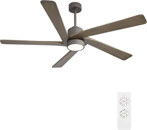 Miniatura 24 de WINGBO - Ventilador de techo DC de 64 pulgadas con luces y control remoto, 5 aspas reversibles de madera tallada, motor DC silencioso de 6 Grafito