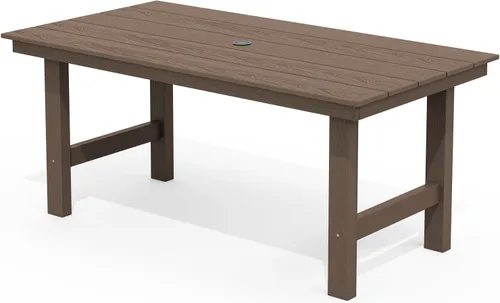 Miniatura 33 de SERWALL Juego de Mesa de Comedor de HDPE para Exteriores, Juego de 7 Piezas de Mesa de Comedor al Aire Libre con Mesa con Corte para Agujero de Gris