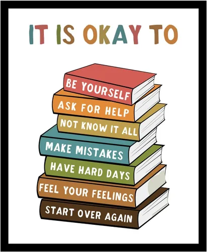 Miniatura 10 de Letreros artísticos de pared para aula, póster con texto en inglés "It's Okay To Feel" para niños, decoración de aprendizaje socioemocional