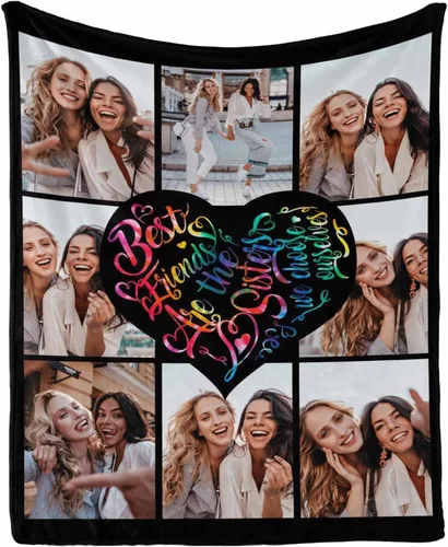 Miniatura 16 de InterestPrint Manta personalizada con fotos para mejor amiga, manta de cama personalizada para amiga, hermana, textos personalizados de fotos