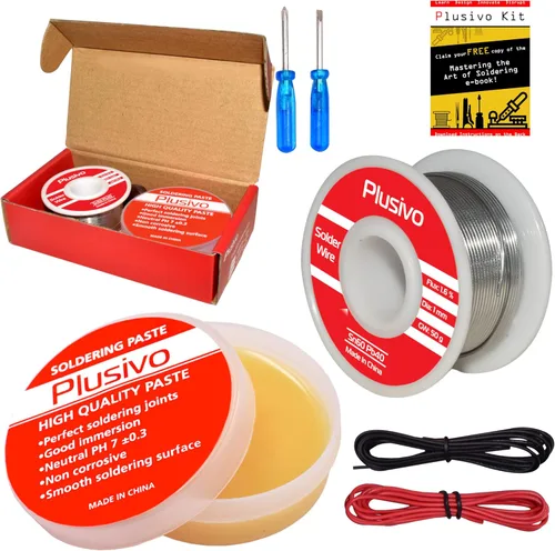 Kit de fundente de alambre de soldadura y pasta de colofonia - Alambre de soldadura de núcleo de colofonia de plomo de estaño 60-40 (0.039 in, 1.76