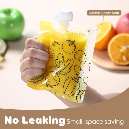 Miniatura 4 de Paquete de 15 bolsas reutilizables para alimentos de bebé para niños pequeños, bolsa de compresión recargable para compota de manzana, yogur, puré