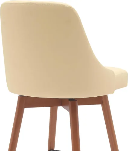 Miniatura 7 de Armen Living Sicily Modern Farmhouse Taburete giratorio de madera de nogal de 26 pulgadas de altura para encimera de isla de cocina, en piel Crema