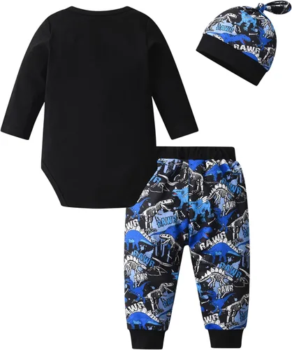 Miniatura 23 de Conjunto de 3 piezas de ropa de bebé recién nacido con estampado de manga larga + pantalones + sombrero