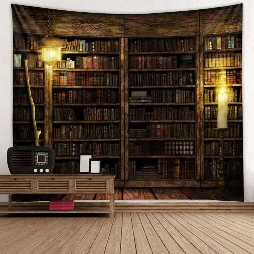 Miniatura 2 de Kanora Estantería vintage para colgar en la pared, tapiz de sala de estudio, estantería retro, biblioteca de arte de pared, tapices bohemios