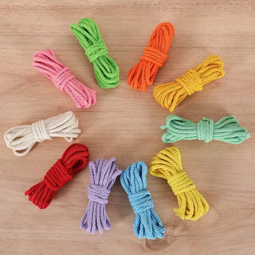 Miniatura 5 de Cordón de macramé de 0.157 in x 328 yardas Cuerda de macramé 100% algodón natural Cuerda de algodón trenzado de 4 hebras para manualidades, Caqui